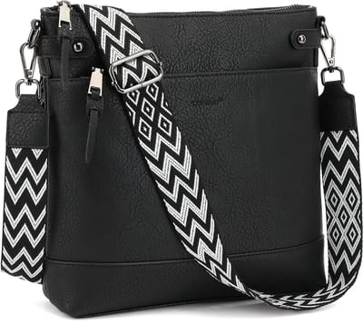 TAN.TOMI Dames Schoudertas – Crossbodytas Middelgroot met Brede Verstelbare & Afneembare Band - Zwart
