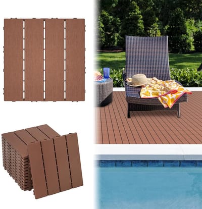 Balkontegels - Terrastegels Houtnerf - Buitenruimte Verfraaien - Kliksysteem Drainage - 30x30cm 55 Stuks - Bruin