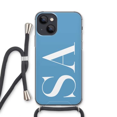 Gepersonaliseerd - Case Company® - Hoesje met koord geschikt voor iPhone 13 mini hoesje met Koord - Monogram N°2 - Telefoonhoesje met Zwart Koord - Extra Bescherming aan alle Kanten en Over de Schermrand