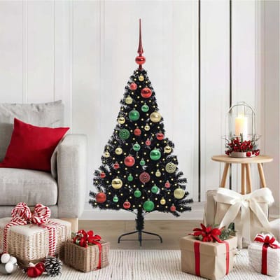 vidaXL Kunstmatig Voorverlicht Kerstboom met 150 LED Zwart 120 cm PVC