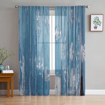 Houtnerf Retro Shabby Transparante Gordijnen voor Woonkamerdecoratie Raamgordijnen voor Keuken Tule Voile Organza Gordijnen W135 x H115cm x1 gray