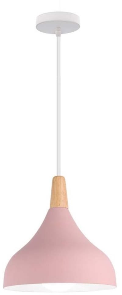 TOVBMUP Hanglamp Scandinavisch - Keukenlamp - Eettafellamp - Slaapkamer lamp - Plafondlamp - Sfeerlamp - Leeslamp - Geschikt voor slaapkamer en keuken - Rond metaal met houtlook - Diameter 33 cm - Roze