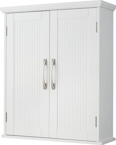 Teamson Home Badkamerkast - Newport Muurbevestiging Houten Kastje Met 2 Deuren en Plank - Wit