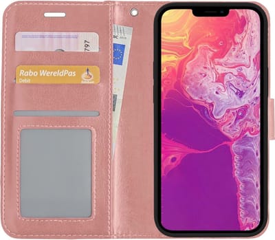 Hoesje Met Pasjeshouder - Geschikt voor Apple iPhone 13 Mini - Luxe Bookcase Portemonee - Flip Case - Kunstleer Book Case - Flipcase - Book Cover - Walletcase - Portemonneehoes - Rosé goud