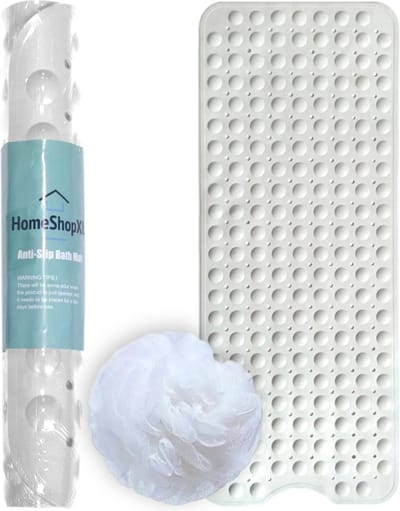 HSXL - Antislipmat - 100x40CM - Incl. Netspons - Antislip Douchemat / Badmat Wit met Zuignappen – Mat voor in bad – Anti Slip Douche Cabine Mat – Mat voor in de Badkamer - Badkamer accessoires