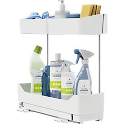 tesa® telescopische zijdelingse uittrekelementen voor keukenkastjes, wit, Powerstrips® montage, L 210 x B 485 x H 450 mm, tot 10 kg,