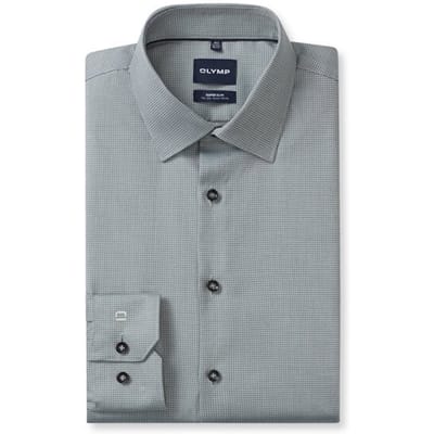 OLYMP No. Six Overhemd, Super Slim, Kent, Grijsgroen