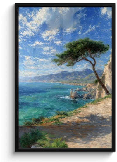 Poster in lijst - Fotolijst 60x90 cm - Posters - Rotsen - Kustlijn - Boom - Bergen - Posterlijst zwart - Decoratie - Wanddecoratie woonkamer - Muurdecoratie slaapkamer