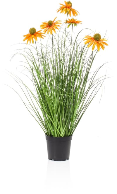 Emerald - Kunstplant Rudbeckia Gras in pot oranje 60cm - Kunstplant voor binnen