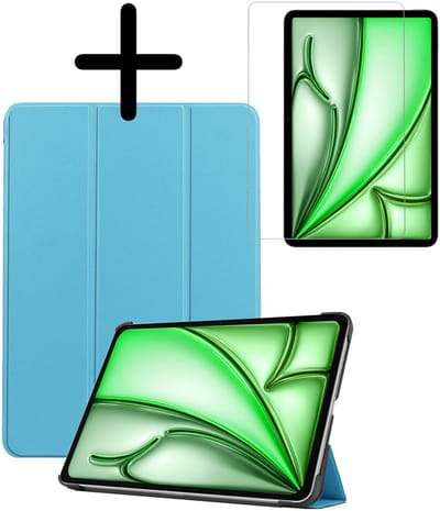 Hoesje Geschikt voor Apple iPad Air M3/M4 (2025/2026) - 11 inch - Met Screenprotector - Trifold Bookcase - Hard Cover - Hardcover Book Case - Tablet Hoes - Lichtblauw