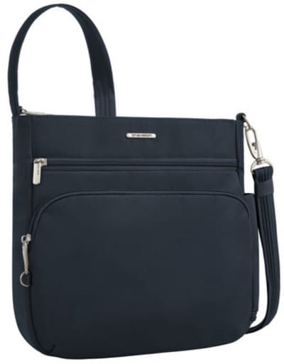 Travelon Classic N/S Anti-Diefstal Crossbody Tas - Grote Dames Schoudertas met RFID & Drinkflesvak - 6,5L - Donkerblauw