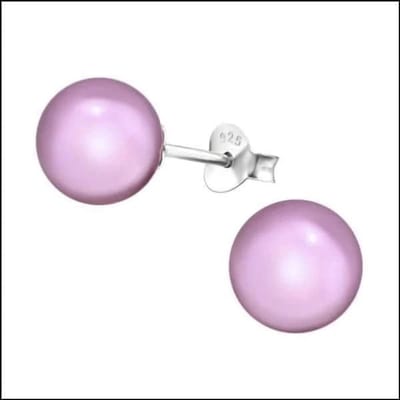 Aramat Jewels | Oorbellen | Zilveren Parel Oorbellen - Tijdloze Elegantie | 8mm / Lila | | | Zilver | Kinderen, Volwassenen | Verkleurd niet