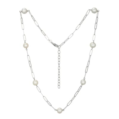 Cavill - Zilveren halsketting met 7 witte zoetwaterkweekparels 7 mm - 925 sterlingzilver - verstelbaar 43-48 cm - elegant parelhalssieraad dames