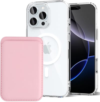 Shockproof Anti Shock Back Cover Hoesje Compatibel met MagSafe Geschikt voor: Apple iPhone 16 Pro Max met Magnetische Pasjeshouder - Lichtroze