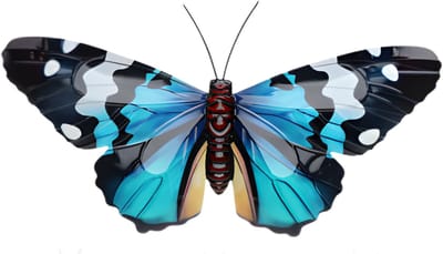 Pro Garden Wanddecoratie vlinder - blauw - 49 x 34 cm - metaal - muurdecoratie / schutting / tuin