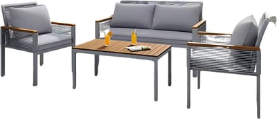 Tuinmeubelset - Loungeset - Tuinlounge Lounge Set Met 2 Fauteuils, Dubbele Bank & Tafel - Rotan & Comfortabele Kussens
