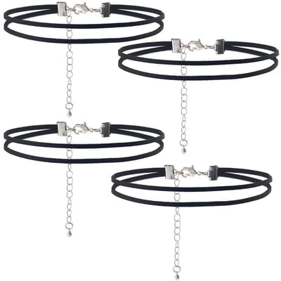 Dailygoods - Set van 4 Zwarte Faux Lederen Chokers voor Vrouwen