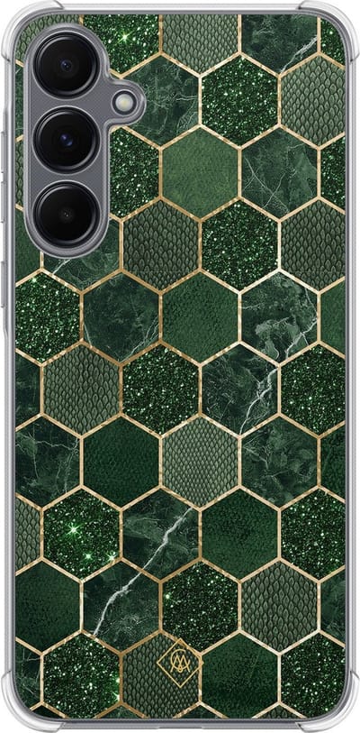 Casimoda® hoesje - Geschikt voor Samsung Galaxy A35 5G - Kubus Groen - Shockproof case - Extra sterk - TPU/polycarbonaat - Groen, Transparant