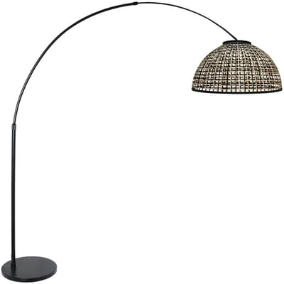 Vloerlamp Nox Light 4561ZW - Trendy zwart met bamboe, 60 cm kap, hoogte verstelbaar van 210 tot 240 cm - Steinhauer