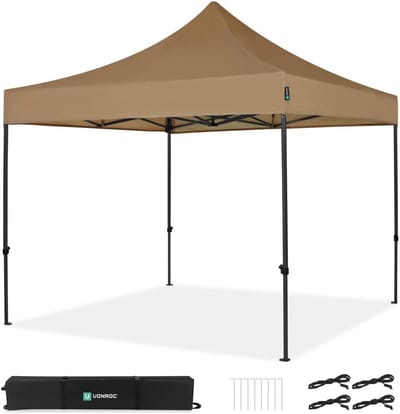 Stevige 3x3m Easy-Up Partytent Beige met UV50+ Bescherming en Modulair Systeem