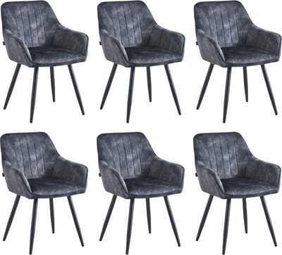 Colenis® - Ozzy Eetkamerstoel - Set Van 6 - Antraciet - Adoré Velvet - Industrieel - Met armleuning