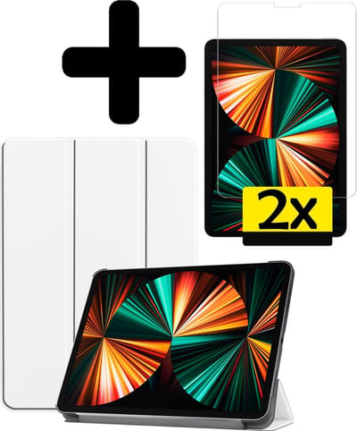 Hoes - Geschikt voor Apple iPad Pro (2021) - 11 inch - 3e generatie - Met Screenprotector - Trifold Bookcase - Hard Cover - Hardcover Book Case - Tablet Hoesje - Wit