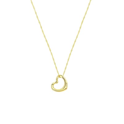 Lucardi Dames Ketting met hanger open hart rose - 9 karaat - Ketting - Cadeau - 46 cm - Geelgoud