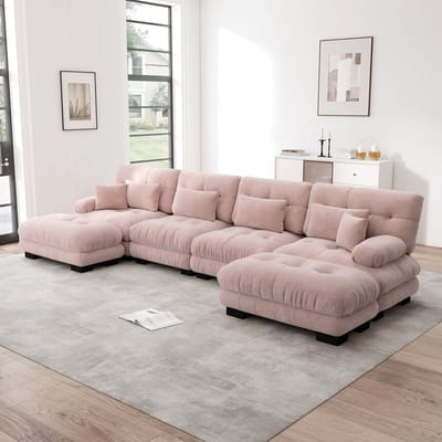 Wishdor - Modulaire Hoekbank - Verplaatsbare Ottomans - U- Of L-Opstelling - Woonkamer - Chenille - Roze