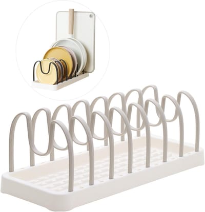 Potten- en pannenorganizer - 8 verstelbare compartimenten Potten- en pannenorganizer - Past in lades van kasten - Voor dekselrekken, bakplaten, snijplanken, kookgerei en bestek - Khakigrijs