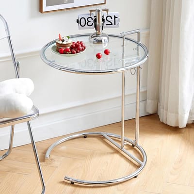 Glazen bijzettafel - C-vorm tafel - Woonkamer opruimen - Verstelbaar en verrijdbaar - 51 x 51 cm - Transparant