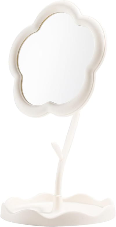 Make-Upspiegel - Witte Bureau Make-Upspiegel Met Bloemmotief - Compacte Spiegel - Decoratie voor Kinderkamer - Badkamer Of Slaapkamer - Verjaardagscadeau voor Meisjes - Wit
