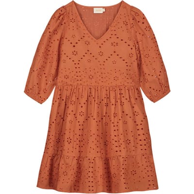 Shiwi Girls Tuscany Dress Broderie Anglaise Spice Route Brown Maat: 152 | Jurken Outlet | Unisex | Bruin