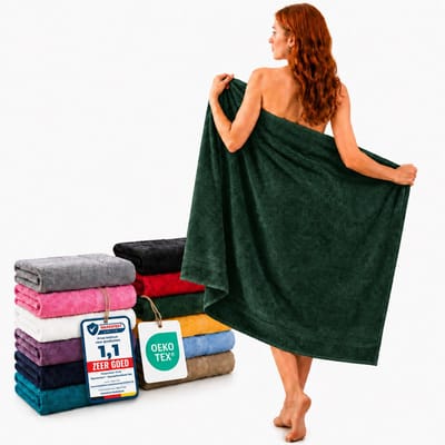 Komfortec Set van 2 Handdoeken 80x200 cm - 100% Katoen - XXL Saunahanddoeken - Badlaken - Strandlaken - Badhanddoek- Douchelaken - Zacht - Hoge Absorptie - Sneldrogend - Donkergroen