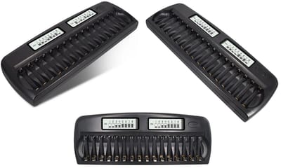 DrPhone BL16 Batterijlader 16-slots AA/AAA/ NiMH / Ni-CD Oplaadbare batterijen met LCD-scherm – Laden & Ontladen - Zwart