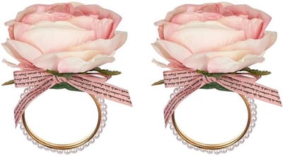 2 Stuks Roze Bloem Servetringen Decoratie Tafelaccessoires voor Bruiloft en Diner