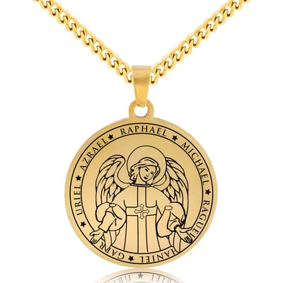Beschermengel Rafaël Ketting Goudkleurig - Aartsengel Talisman / Medalion - Stainless Steel Engelen Hanger - 60cm