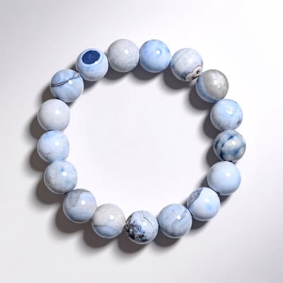 Cavill - Armband met Mongoolse Agaten 187 ct - 19 cm - Ronde 12 mm Lichtblauwe Natuurlijke Edelstenen - Elegante Dames Sieraden