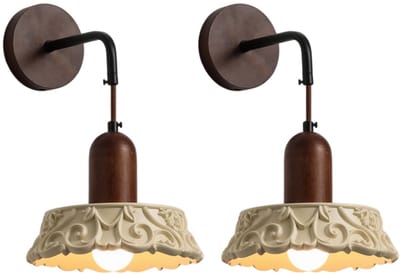 2 Stuks Wandlamp Vintage Binnen Slaapkamer Wandlampen E27 voor Woonkamer 20cm Beige