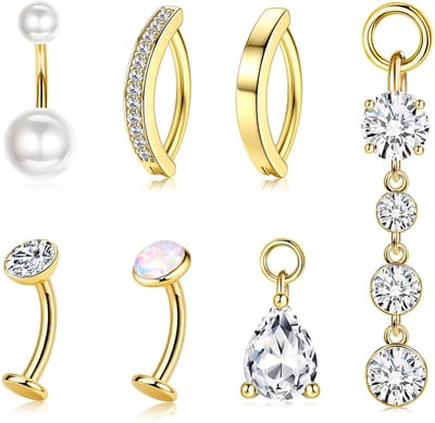 Dailygoods- Navelpiercing Set 5 Stuks - Navelpiercing met Hanger - Navelpiercing Chirurgisch Staal - Navelring - Hypoallergeen - Zomersieraad - Navelstaafje