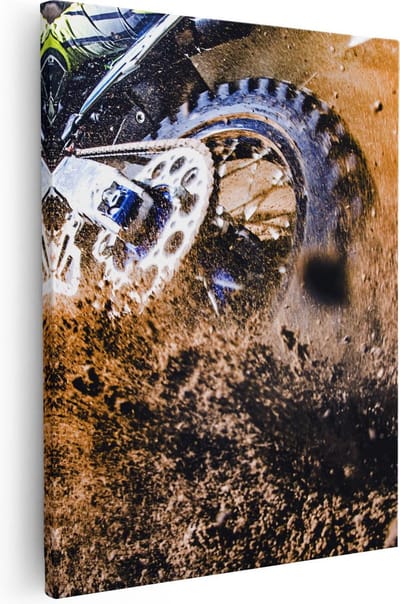 Artaza Canvas Schilderij Motor - 40x50 cm - Wanddecoratie Modder - Muurdecoratie Actie - Schilderijen Op Canvas