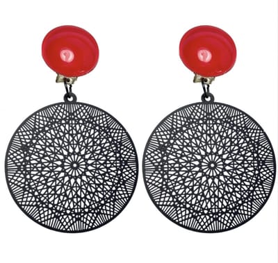 Clip oorbellen -zwart- filigraan -rood-geen gaatje- Charme Bijoux