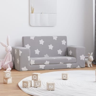 vidaXL - Kinderslaapbank - 2-zits - met - sterren - zacht - pluche - lichtgrijs