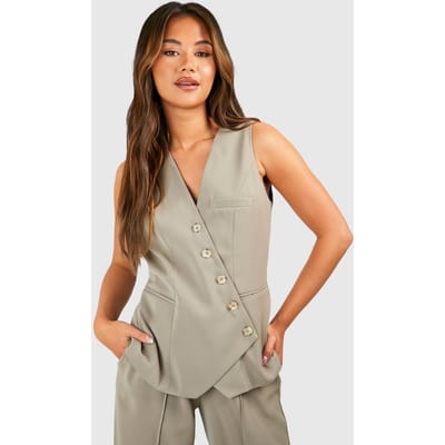 boohoo Dames Asymmetrische Nep-Horn Vest | Mocha | Maat: 8