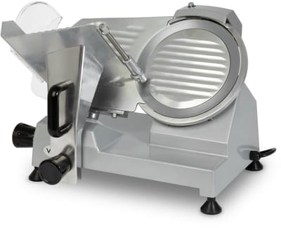 VERTES Gastro snijmachine, elektrisch met 120 W, mes met een diameter van 220 mm, snijdikte 0 tot 12 mm, universele snijmachine met aluminium behuizing, incl. slijpsteen