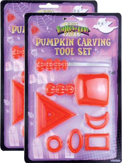 Set van 4x stuks pompoen snijset 9-delig met sjablonen - Halloween pompoenen uithollen