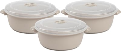 Plasticforte Magnetronschaal met deksel/ventiel - 3x - 2L - beige - kunststof - BPA vrij