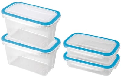 4x Voorraad/vershoudbakjes 0,5 en 1,2 liter transparant/blauw plastic/kunststof - Kiev - Luchtdicht/hermetisch afgesloten vershouddoos bakje - Mealprep - Maaltijden bewaren