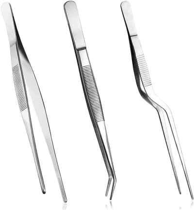 Set van 3 RVS Keukenpincetten voor Koken en Bakken, Perfect voor Decoreren van Gerechten, 16 cm