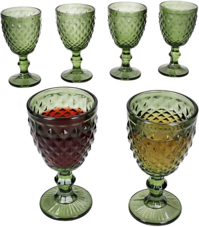 Set van 6 DIAMOND wijnglazen groen van glas – 38014