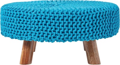 Homescapes Gebreide voetenbank, 30 cm hoog, turquoise